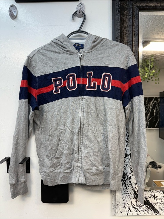 Polo Ralph Lauren Other - Polo by Ralph Lauren Kids Gray Zip-Up Hoodie with Navy & Red Stripes